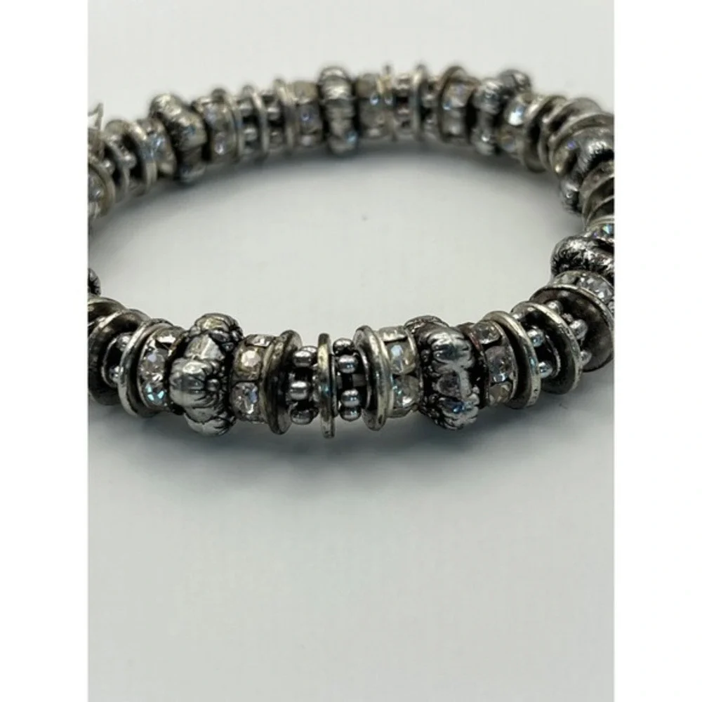 Bracelet Womens Silver New Crystal Rondelle Stretch Beaded Shimmer
